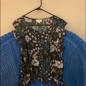 Floral Patterned Sheer LOFT Flutter Sleeved Top 🦋